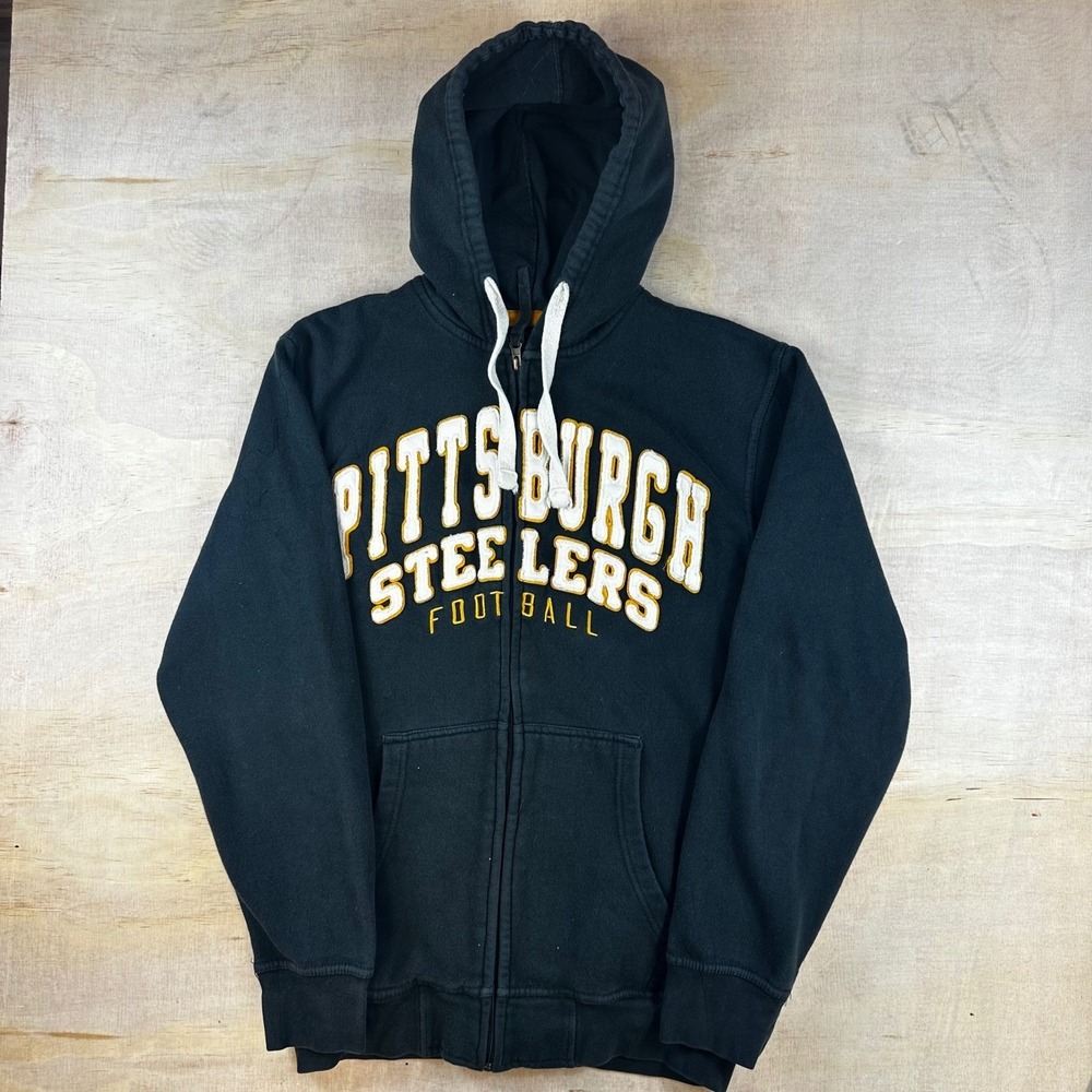 NFL Pittsburgh Steelers Full Zip Hoodie Mens Medium Black Football Sweatshirt